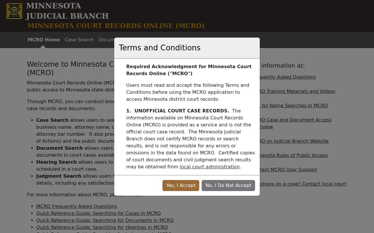 Benton County criminal court docket search at the MCRO portal