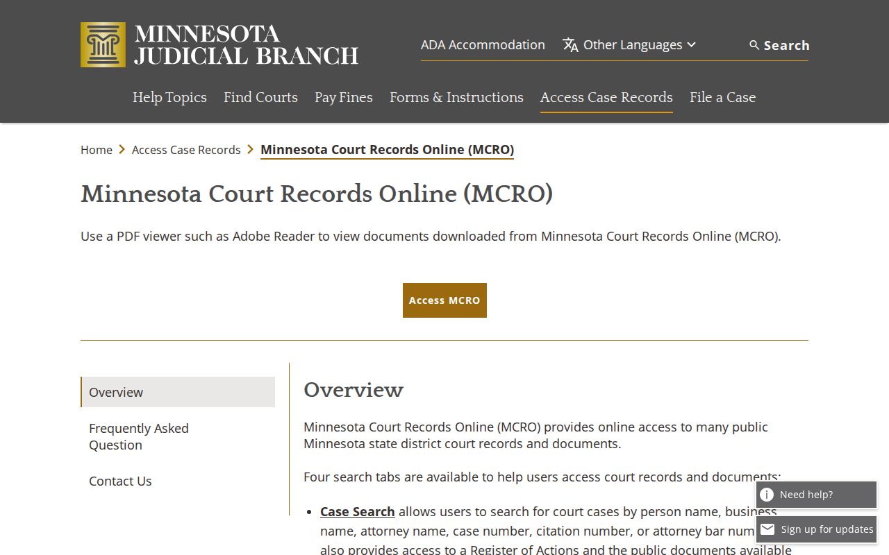 Benton County criminal docket access through Minnesota Court Records Online
