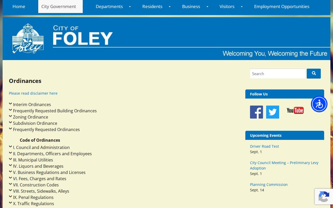 Foley traffic court docket research image of the Foley city ordinance index