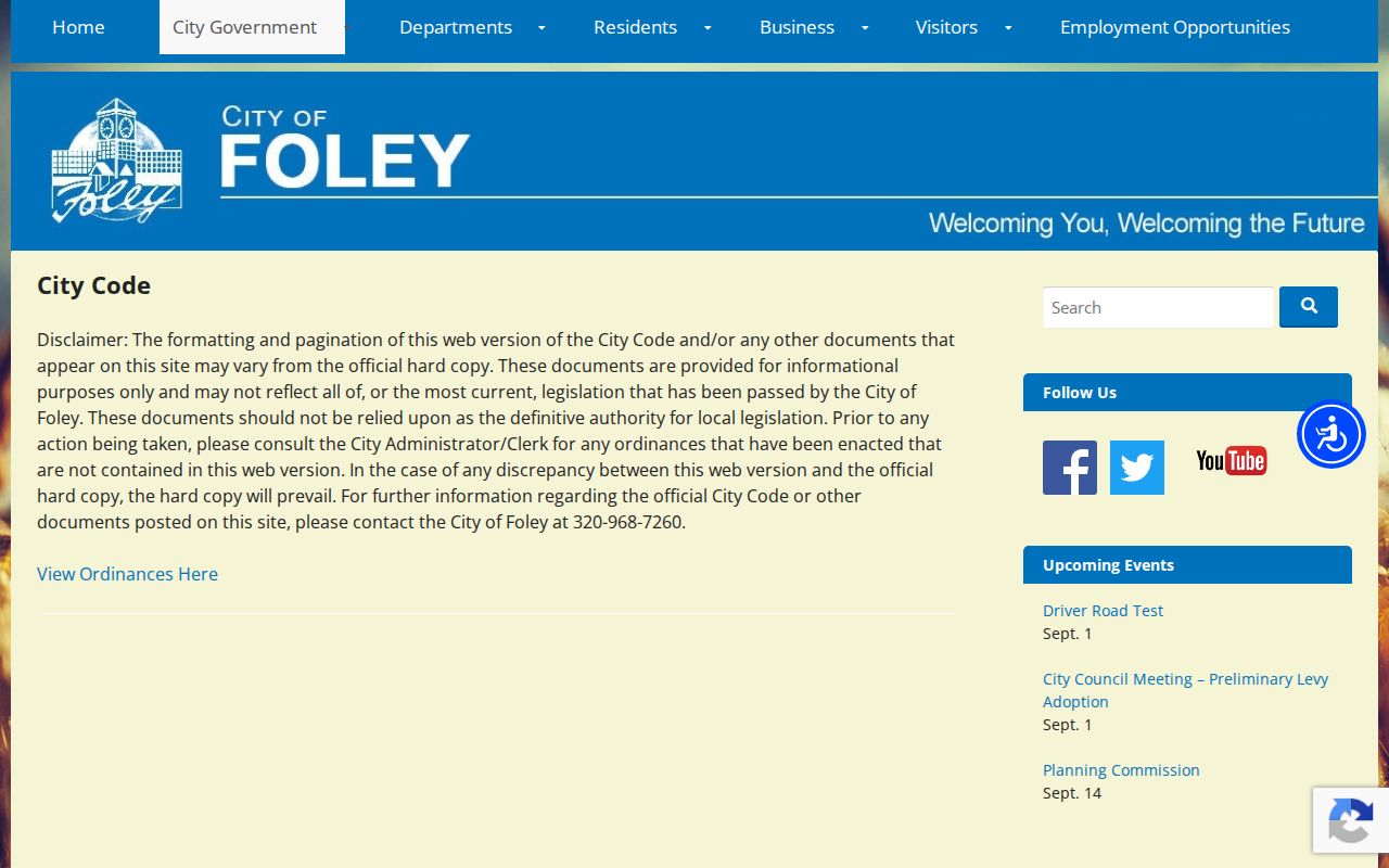 Foley court docket research image of the Foley city-code disclaimer source