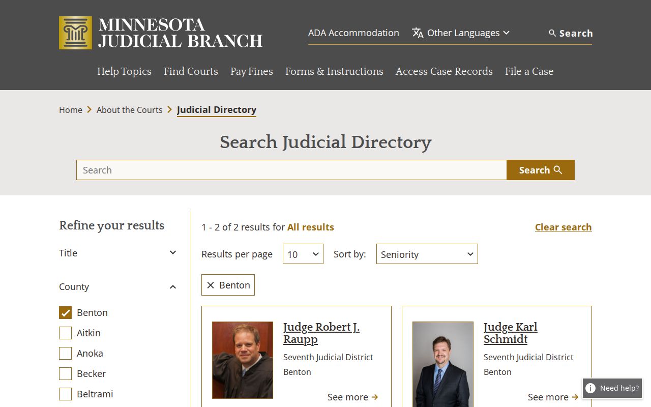 Benton County court docket judicial directory source