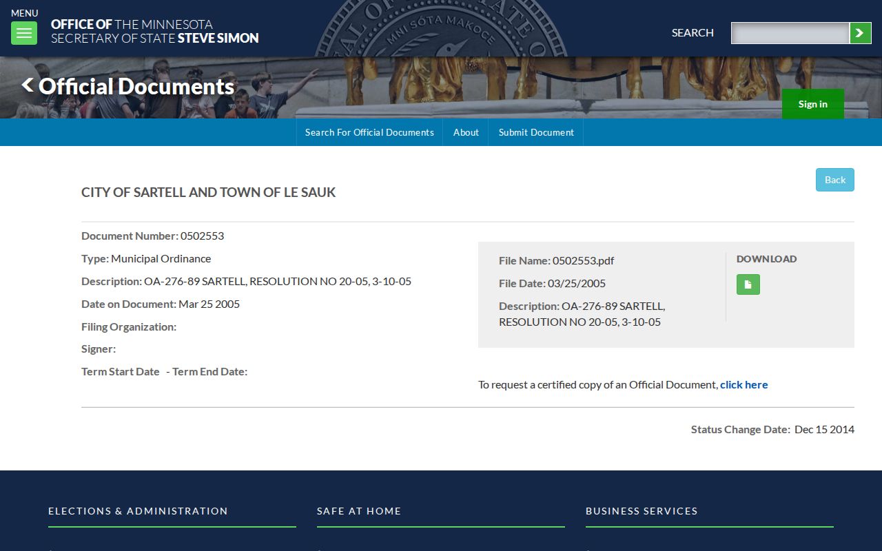 Sartell traffic court docket research image of a Minnesota municipal ordinance filing source